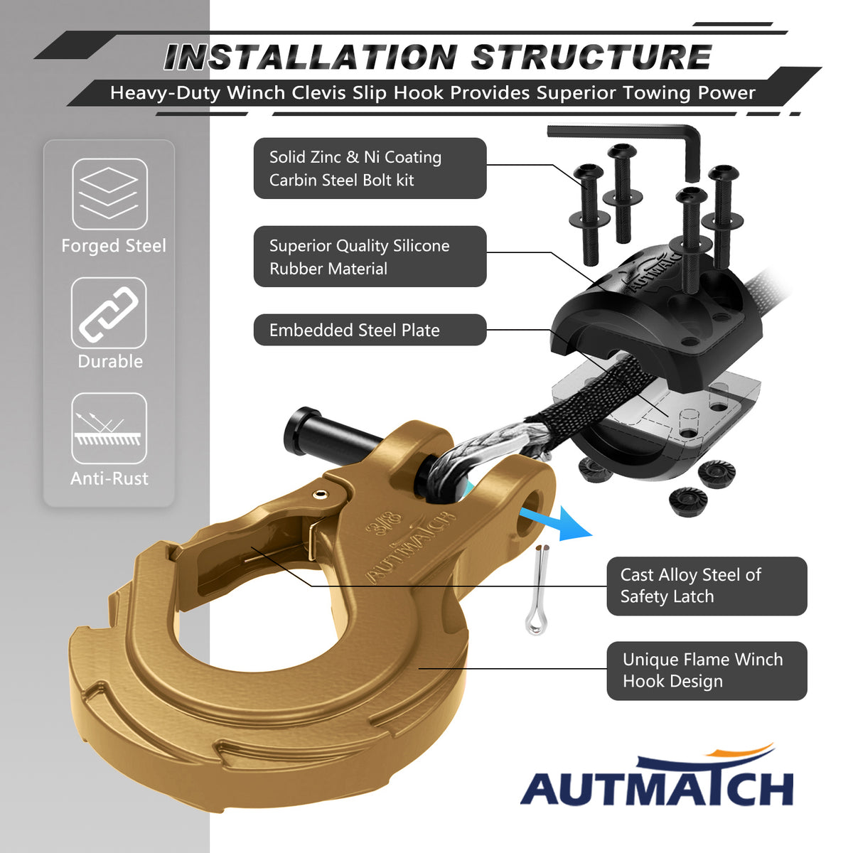 AUTMATCH Winch Hook Safety Latch 3/8