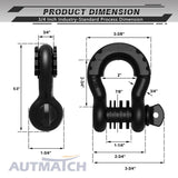 AUTMATCH 3/4" D Ring Shackle (2 Pack) 41,887Ib Break Strength with 7/8" Screw Pin and Isolator & Washer Kit Matte Black