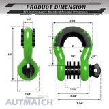 AUTMATCH 3/4" D Ring Shackle (2 Pack) 41,887Ib Break Strength with 7/8" Screw Pin and Isolator & Washer Kit Green & Black