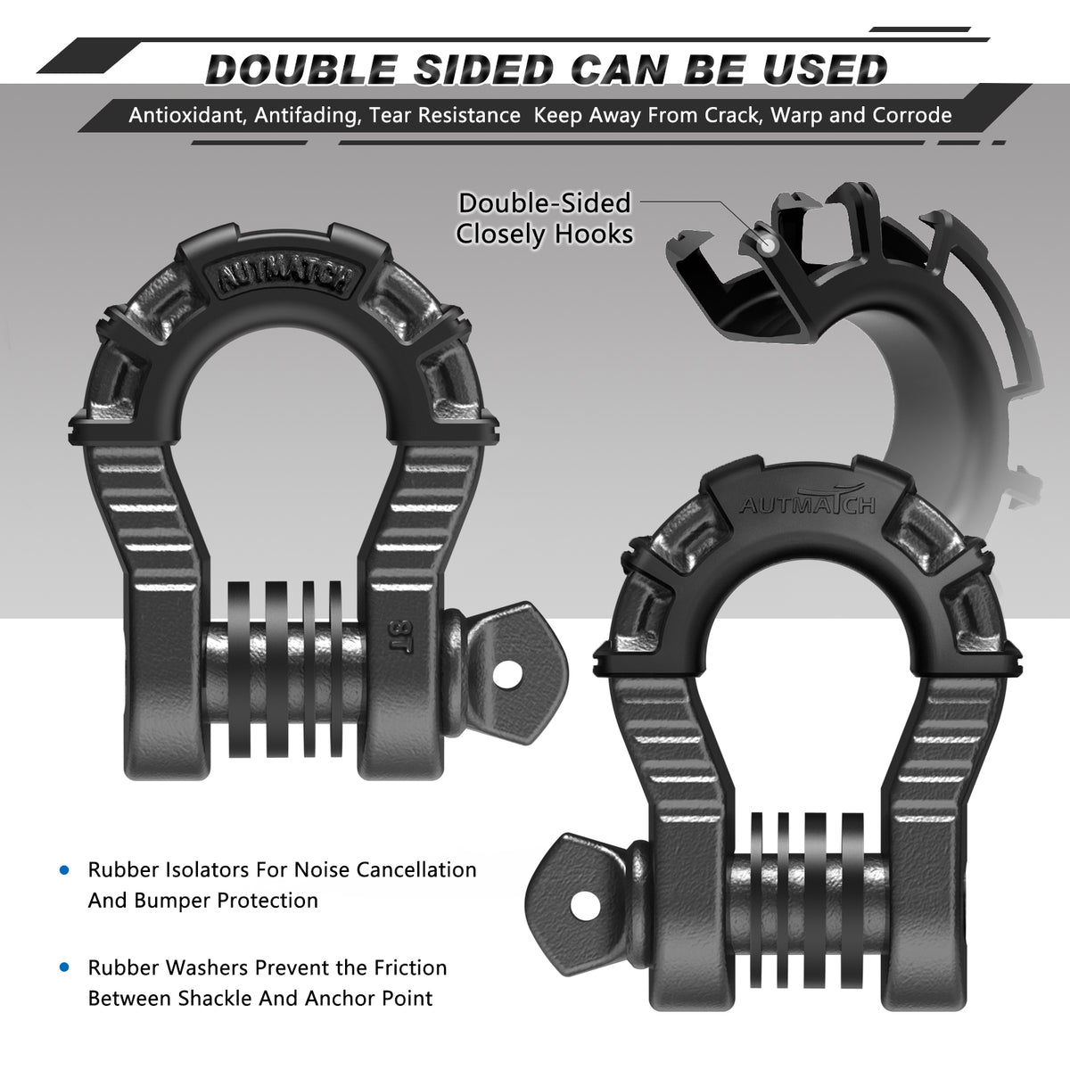 AUTMATCH 3/4" D Ring Mega Shackles with 7/8" Screw Pin and Shackle