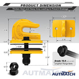 AUTMATCH Tractor Bucket Grab Hook 3/8" (2 Pack), Grade 70 Forged Steel Bolt On Grab Hook Tow Hook Mount with Backer Plate & Rubber Pads, Max 18,000Lbs Work for Loader, Tractor Bucket, Truck, Yellow