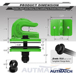 AUTMATCH Tractor Bucket Grab Hook 3/8" (2 Pack), Grade 70 Forged Steel Bolt On Grab Hook Tow Hook Mount with Backer Plate & Rubber Pads, Max 18,000Lbs Work for Loader, Tractor Bucket, Truck, Green
