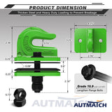 AUTMATCH Tractor Bucket Grab Hook 3/8" (2 Pack), Grade 70 Forged Steel Bolt On Grab Hook Tow Hook Mount with Backer Plate & Rubber Pads, Max 18,000Lbs Work for Loader, Tractor Bucket, Truck, Green