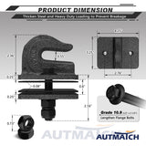 AUTMATCH Tractor Bucket Grab Hook 3/8" (2 Pack), Grade 70 Forged Steel Bolt On Grab Hook Tow Hook Mount with Backer Plate & Rubber Pads, Max 18,000Lbs Work for Loader, Tractor Bucket, Truck, Grainstone