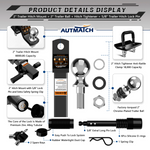 AUTMATCH Trailer Hitch Ball Mount with 2 Inch Hitch Ball - Fits 2" Receiver with Hitch Tightener, 8000Lbs Capacity Ball Hitch, 2-Inch Drop with 5/8" Hitch Lock Pin, Black