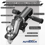 AUTMATCH Trailer Hitch Ball Mount with 2 Inch Hitch Ball - Fits 2" Receiver with Hitch Tightener, 8000Lbs Capacity Ball Hitch, 2-Inch Drop with 5/8" Hitch Lock Pin, Black