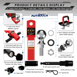 AUTMATCH Trailer Hitch Ball Mount with 2 Inch Hitch Ball - Fits 2" Receiver with Hitch Tightener, 8000Lbs Capacity Ball Hitch, 2-Inch Drop with 5/8" Hitch Lock Pin, Red