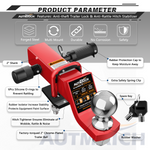AUTMATCH Trailer Hitch Ball Mount with 2 Inch Hitch Ball - Fits 2" Receiver with Hitch Tightener, 8000Lbs Capacity Ball Hitch, 2-Inch Drop with 5/8" Hitch Lock Pin, Red