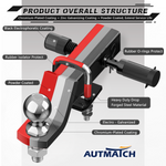 AUTMATCH Trailer Hitch Ball Mount with 2 Inch Hitch Ball - Fits 2" Receiver with Hitch Tightener, 8000Lbs Capacity Ball Hitch, 2-Inch Drop with 5/8" Hitch Lock Pin, Red