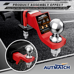 AUTMATCH Trailer Hitch Ball Mount with 2 Inch Hitch Ball - Fits 2" Receiver with Hitch Tightener, 8000Lbs Capacity Ball Hitch, 2-Inch Drop with 5/8" Hitch Lock Pin, Red