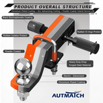 AUTMATCH Trailer Hitch Ball Mount with 2 Inch Hitch Ball - Fits 2" Receiver with Hitch Tightener, 8000Lbs Capacity Ball Hitch, 2-Inch Drop with 5/8" Hitch Lock Pin, Orange
