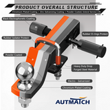 AUTMATCH Trailer Hitch Ball Mount with 2 Inch Hitch Ball - Fits 2" Receiver with Hitch Tightener, 8000Lbs Capacity Ball Hitch, 2-Inch Drop with 5/8" Hitch Lock Pin, Orange