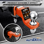 AUTMATCH Trailer Hitch Ball Mount with 2 Inch Hitch Ball - Fits 2" Receiver with Hitch Tightener, 8000Lbs Capacity Ball Hitch, 2-Inch Drop with 5/8" Hitch Lock Pin, Orange