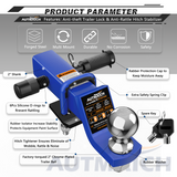 AUTMATCH Trailer Hitch Ball Mount with 2 Inch Hitch Ball - Fits 2" Receiver with Hitch Tightener, 8000Lbs Capacity Ball Hitch, 2-Inch Drop with 5/8" Hitch Lock Pin, Blue