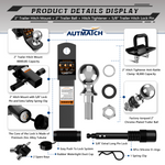 AUTMATCH Trailer Hitch Ball Mount with 2 Inch Hitch Ball - Fits 2" Receiver with Hitch Tightener, 8000Lbs Capacity Ball Hitch, 2-Inch Drop with 5/8" Hitch Lock Pin,Frosted Black