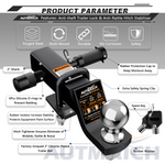 AUTMATCH Trailer Hitch Ball Mount with 2 Inch Hitch Ball - Fits 2" Receiver with Hitch Tightener, 8000Lbs Capacity Ball Hitch, 2-Inch Drop with 5/8" Hitch Lock Pin,Frosted Black