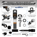 AUTMATCH Trailer Hitch Ball Mount with 2 Inch Hitch Ball - Fits 2" Receiver with Hitch Tightener, 8000Lbs Capacity Ball Hitch, 2-Inch Drop with 5/8" Hitch Lock Pin,Gunmetal Gray