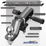 AUTMATCH Trailer Hitch Ball Mount with 2 Inch Hitch Ball - Fits 2" Receiver with Hitch Tightener, 8000Lbs Capacity Ball Hitch, 2-Inch Drop with 5/8" Hitch Lock Pin,Gunmetal Gray