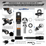 AUTMATCH Trailer Hitch Ball Mount with 2 Inch Hitch Ball - Fits 2" Receiver with Hitch Tightener, 8000Lbs Capacity Ball Hitch, 2-Inch Drop with 5/8" Hitch Lock Pin,Grainstone