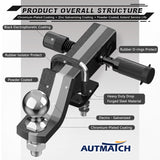 AUTMATCH Trailer Hitch Ball Mount with 2 Inch Hitch Ball - Fits 2" Receiver with Hitch Tightener, 8000Lbs Capacity Ball Hitch, 2-Inch Drop with 5/8" Hitch Lock Pin,Grainstone