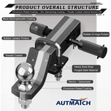 AUTMATCH Trailer Hitch Ball Mount with 2 Inch Hitch Ball - Fits 2" Receiver with Hitch Tightener, 8000Lbs Capacity Ball Hitch, 2-Inch Drop with 5/8" Hitch Lock Pin,Grainstone