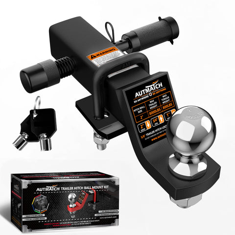 AUTMATCH Trailer Hitch Ball Mount with 2 Inch Hitch Ball - Fits 2" Receiver with Hitch Tightener, 8000Lbs Capacity Ball Hitch, 2-Inch Drop with 5/8" Hitch Lock Pin,Matte Black