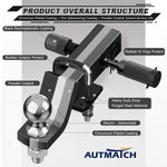 AUTMATCH Trailer Hitch Ball Mount with 2 Inch Hitch Ball - Fits 2" Receiver with Hitch Tightener, 8000Lbs Capacity Ball Hitch, 2-Inch Drop with 5/8" Hitch Lock Pin,Matte Black