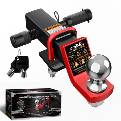 AUTMATCH Trailer Hitch Ball Mount with 2 Inch Hitch Ball - Fits 2" Receiver with Hitch Tightener, 8000Lbs Capacity Ball Hitch, 2-Inch Drop with 5/8" Hitch Lock Pin,Red & Black
