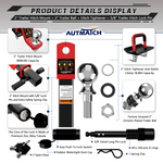 AUTMATCH Trailer Hitch Ball Mount with 2 Inch Hitch Ball - Fits 2" Receiver with Hitch Tightener, 8000Lbs Capacity Ball Hitch, 2-Inch Drop with 5/8" Hitch Lock Pin,Red & Black