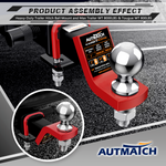 AUTMATCH Trailer Hitch Ball Mount with 2 Inch Hitch Ball - Fits 2" Receiver with Hitch Tightener, 8000Lbs Capacity Ball Hitch, 2-Inch Drop with 5/8" Hitch Lock Pin,Red & Black