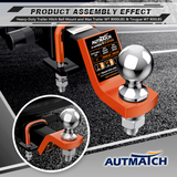 AUTMATCH Trailer Hitch Ball Mount with 2 Inch Hitch Ball - Fits 2" Receiver with Hitch Tightener, 8000Lbs Capacity Ball Hitch, 2-Inch Drop with 5/8" Hitch Lock Pin,Orange & Black