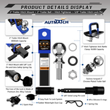 AUTMATCH Trailer Hitch Ball Mount with 2 Inch Hitch Ball - Fits 2" Receiver with Hitch Tightener, 8000Lbs Capacity Ball Hitch, 2-Inch Drop with 5/8" Hitch Lock Pin,Blue & Black