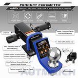 AUTMATCH Trailer Hitch Ball Mount with 2 Inch Hitch Ball - Fits 2" Receiver with Hitch Tightener, 8000Lbs Capacity Ball Hitch, 2-Inch Drop with 5/8" Hitch Lock Pin,Blue & Black