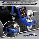 AUTMATCH Trailer Hitch Ball Mount with 2 Inch Hitch Ball - Fits 2" Receiver with Hitch Tightener, 8000Lbs Capacity Ball Hitch, 2-Inch Drop with 5/8" Hitch Lock Pin,Blue & Black