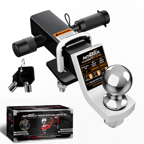 AUTMATCH Trailer Hitch Ball Mount with 2 Inch Hitch Ball - Fits 2" Receiver with Hitch Tightener, 8000Lbs Capacity Ball Hitch, 2-Inch Drop with 5/8" Hitch Lock Pin,White & Black
