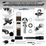 AUTMATCH Trailer Hitch Ball Mount with 2 Inch Hitch Ball - Fits 2" Receiver with Hitch Tightener, 8000Lbs Capacity Ball Hitch, 2-Inch Drop with 5/8" Hitch Lock Pin,White & Black