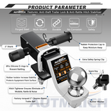 AUTMATCH Trailer Hitch Ball Mount with 2 Inch Hitch Ball - Fits 2" Receiver with Hitch Tightener, 8000Lbs Capacity Ball Hitch, 2-Inch Drop with 5/8" Hitch Lock Pin,White & Black