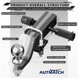 AUTMATCH Trailer Hitch Ball Mount with 2 Inch Hitch Ball - Fits 2" Receiver with Hitch Tightener, 8000Lbs Capacity Ball Hitch, 2-Inch Drop with 5/8" Hitch Lock Pin,White & Black