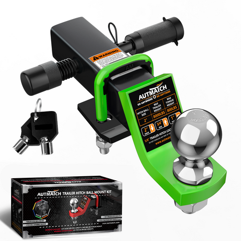 AUTMATCH Trailer Hitch Ball Mount with 2 Inch Hitch Ball - Fits 2" Receiver with Hitch Tightener, 8000Lbs Capacity Ball Hitch, 2-Inch Drop with 5/8" Hitch Lock Pin,Green & Black