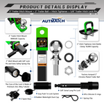 AUTMATCH Trailer Hitch Ball Mount with 2 Inch Hitch Ball - Fits 2" Receiver with Hitch Tightener, 8000Lbs Capacity Ball Hitch, 2-Inch Drop with 5/8" Hitch Lock Pin,Green & Black