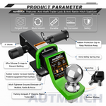 AUTMATCH Trailer Hitch Ball Mount with 2 Inch Hitch Ball - Fits 2" Receiver with Hitch Tightener, 8000Lbs Capacity Ball Hitch, 2-Inch Drop with 5/8" Hitch Lock Pin,Green & Black