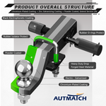 AUTMATCH Trailer Hitch Ball Mount with 2 Inch Hitch Ball - Fits 2" Receiver with Hitch Tightener, 8000Lbs Capacity Ball Hitch, 2-Inch Drop with 5/8" Hitch Lock Pin,Green & Black