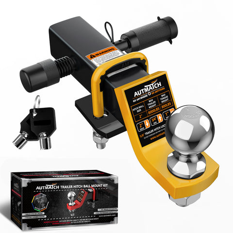 AUTMATCH Trailer Hitch Ball Mount with 2 Inch Hitch Ball - Fits 2" Receiver with Hitch Tightener, 8000Lbs Capacity Ball Hitch, 2-Inch Drop with 5/8" Hitch Lock Pin,Yellow & Black
