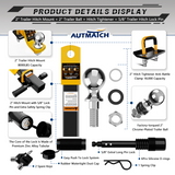 AUTMATCH Trailer Hitch Ball Mount with 2 Inch Hitch Ball - Fits 2" Receiver with Hitch Tightener, 8000Lbs Capacity Ball Hitch, 2-Inch Drop with 5/8" Hitch Lock Pin,Yellow & Black