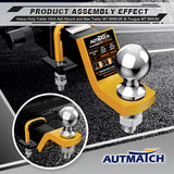 AUTMATCH Trailer Hitch Ball Mount with 2 Inch Hitch Ball - Fits 2" Receiver with Hitch Tightener, 8000Lbs Capacity Ball Hitch, 2-Inch Drop with 5/8" Hitch Lock Pin,Yellow & Black