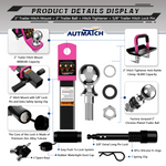 AUTMATCH Trailer Hitch Ball Mount with 2 Inch Hitch Ball - Fits 2" Receiver with Hitch Tightener, 8000Lbs Capacity Ball Hitch, 2-Inch Drop with 5/8" Hitch Lock Pin,Pink & Black