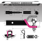 AUTMATCH Trailer Hitch Ball Mount with 2 Inch Hitch Ball - Fits 2" Receiver with Hitch Tightener, 8000Lbs Capacity Ball Hitch, 2-Inch Drop with 5/8" Hitch Lock Pin,Pink & Black