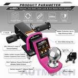 AUTMATCH Trailer Hitch Ball Mount with 2 Inch Hitch Ball - Fits 2" Receiver with Hitch Tightener, 8000Lbs Capacity Ball Hitch, 2-Inch Drop with 5/8" Hitch Lock Pin,Pink & Black