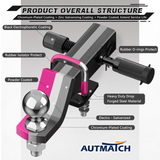 AUTMATCH Trailer Hitch Ball Mount with 2 Inch Hitch Ball - Fits 2" Receiver with Hitch Tightener, 8000Lbs Capacity Ball Hitch, 2-Inch Drop with 5/8" Hitch Lock Pin,Pink & Black