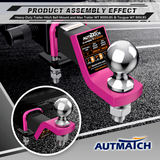 AUTMATCH Trailer Hitch Ball Mount with 2 Inch Hitch Ball - Fits 2" Receiver with Hitch Tightener, 8000Lbs Capacity Ball Hitch, 2-Inch Drop with 5/8" Hitch Lock Pin,Pink & Black